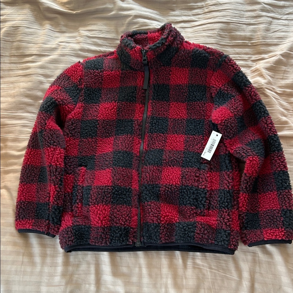 Amazon Essentials Kids Plaid Sherpa Jacket - Red and Black Size S(6/7)